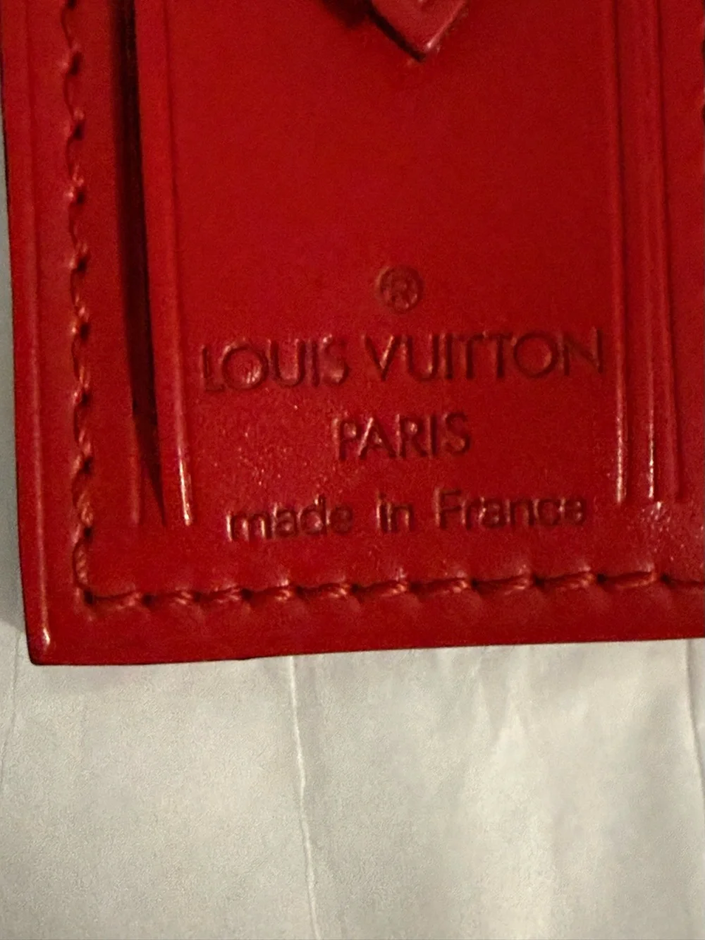Louis Vuitton Red Leather Mini luggage Tag with Gold tone hardware! Like New